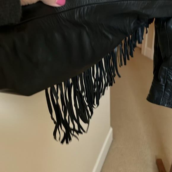 GIII Black Leather Fringe Moto Jacket Size‎ Large - Picture 13 of 16